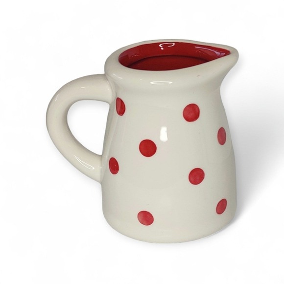 Terramoto Red and White Polka Dots Ceramic Pitcher Valentine Christmas - Picture 1 of 13